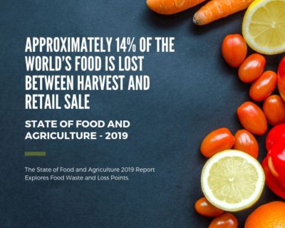 Approximately 14% of the world’s food is lost between harvest and retail sale- ‘State of Food and Agriculture’ (SOFA) report 2019